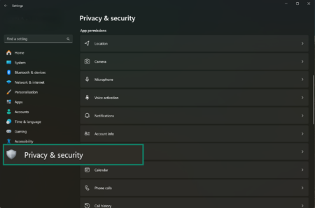 Image showing Windows Privacy & Security setting.