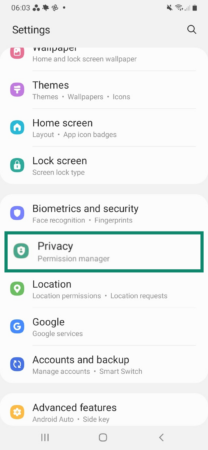 Image showing Android Privacy setting.