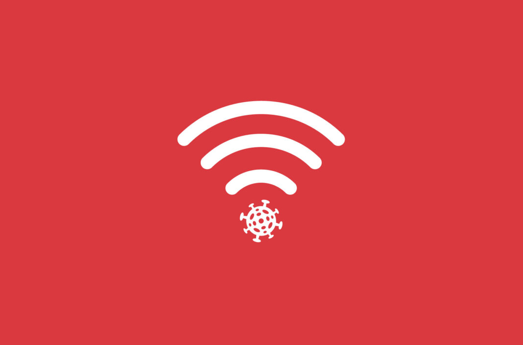 Wi-Fi symbol with a virus.