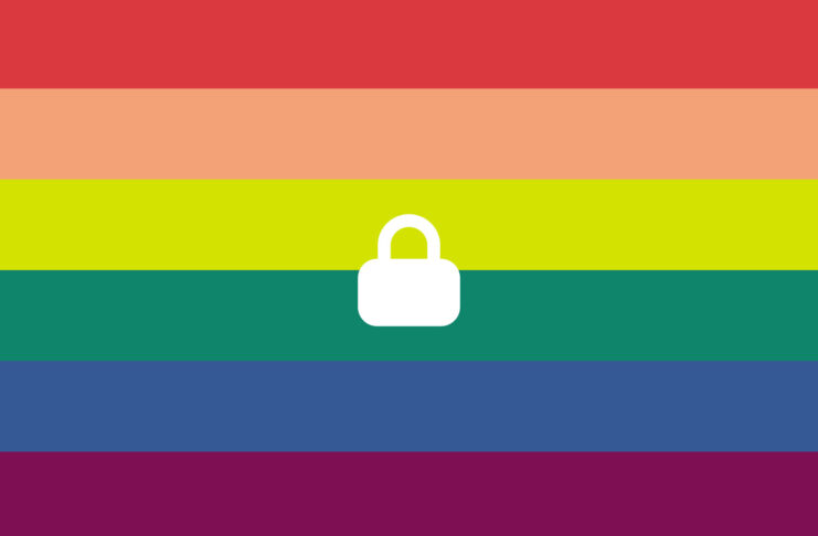 Pride flag with a padlock.