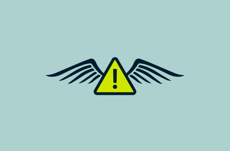 An alert symbol with wings.