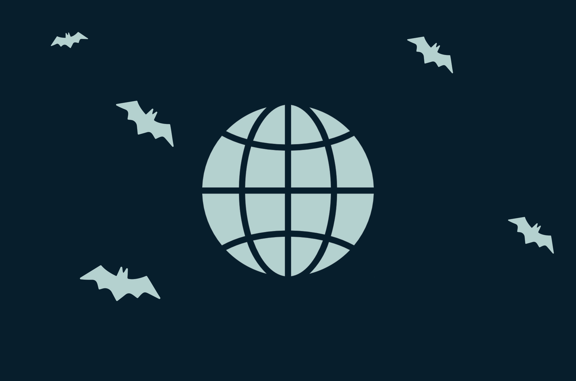 Globe surrounded by Halloween bats.