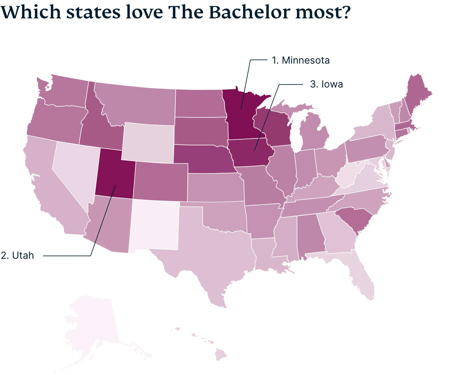 Heat map of U.S. states with most Bachelor fans.