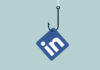 The LinkedIn logo dangling from a fishing hook and line.