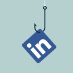 The LinkedIn logo dangling from a fishing hook and line.