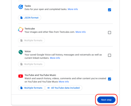 Google Takeout to export Google data.