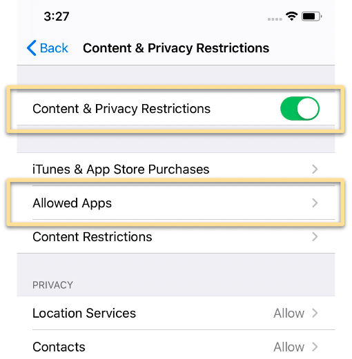 ios content restrictions allowed apps
