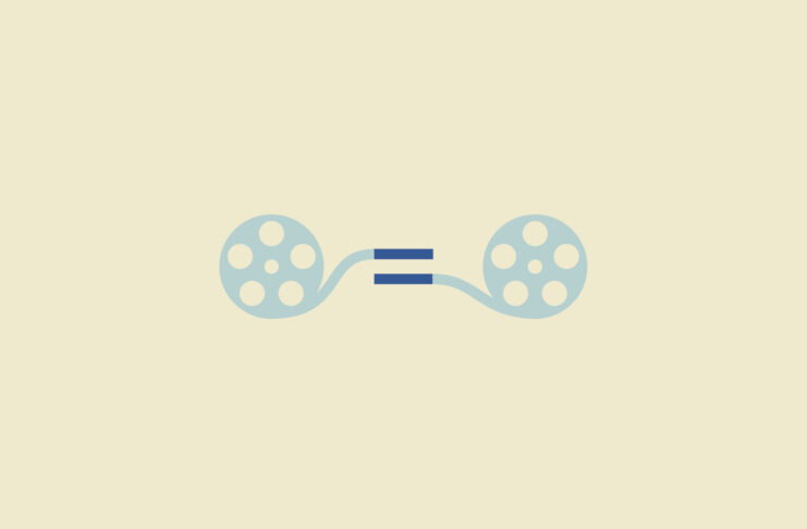 Two film reels connected by an equals sign.