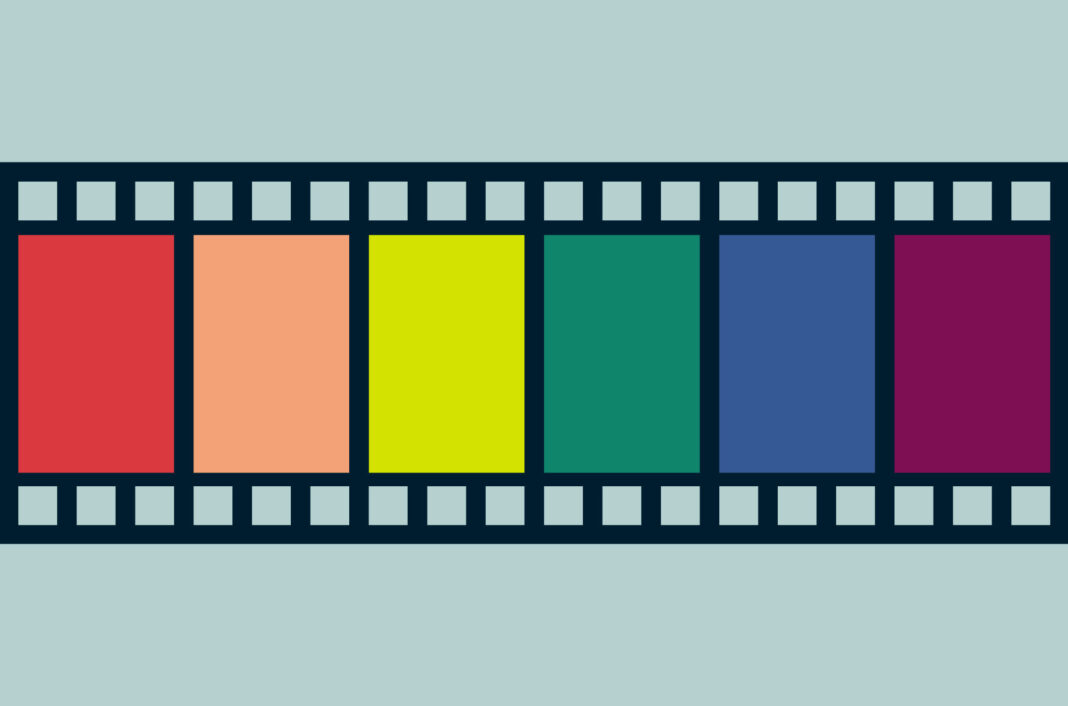 Celluloid film reel with rainbow colors.