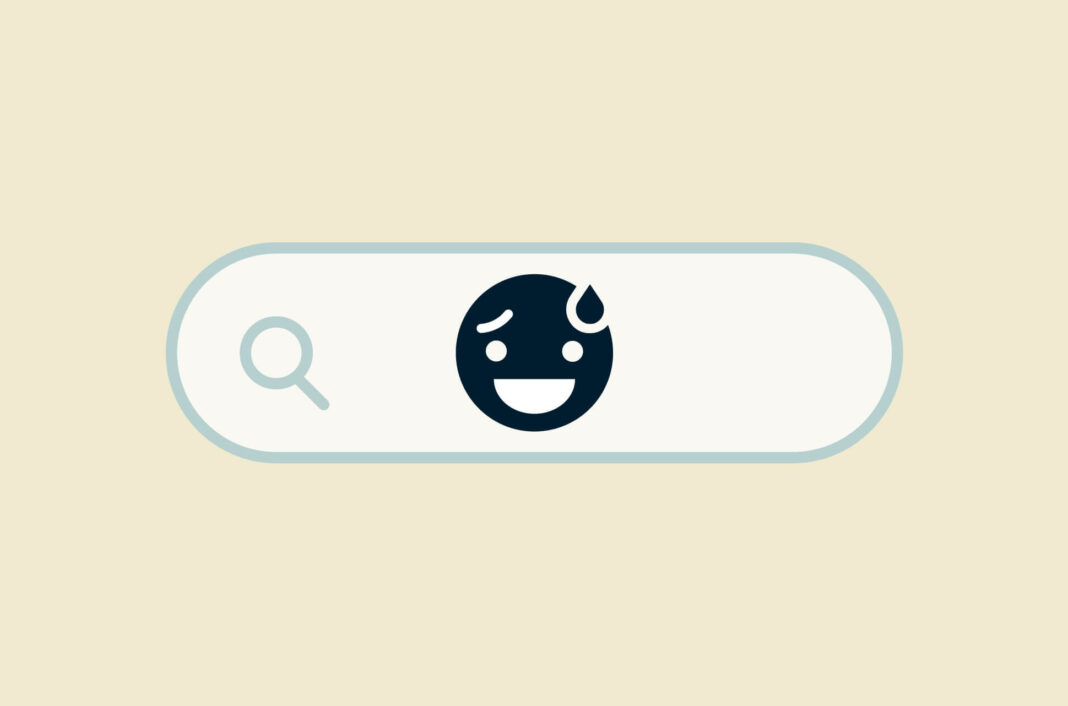 Embarrassed emoji in a search bar.