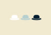 From left to right: a white hat, a gray hat, and a black hat.