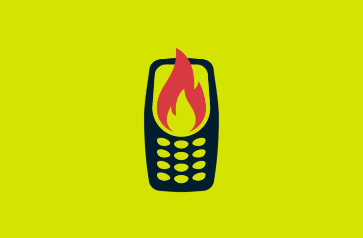 A phone on fire.