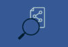 Magnifying glass and a file with a share icon.