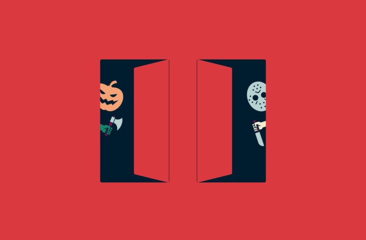Jason Voorhees and Pumpkinhead hiding in doorways