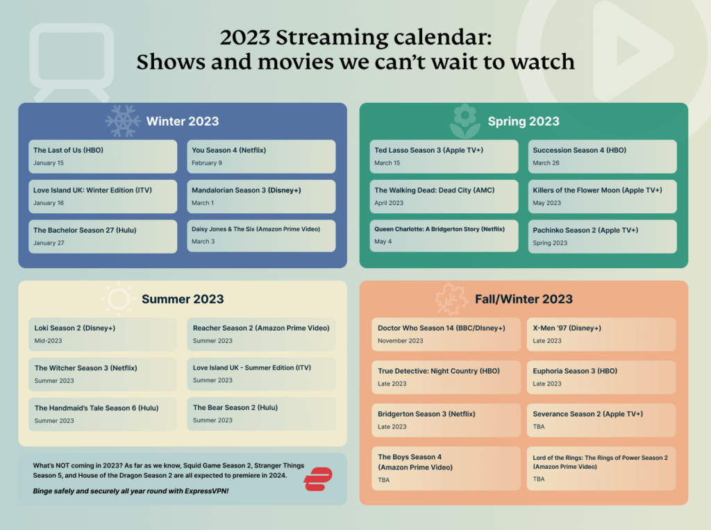 2023 streaming calendar of new shows and premiere dates