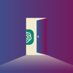 A door opening, with ChatGPT logo behind the door.