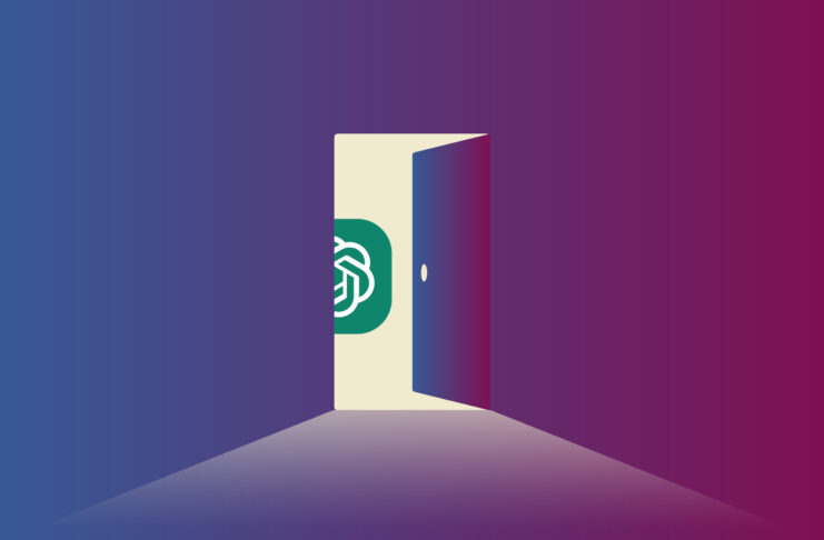 A door opening, with ChatGPT logo behind the door.