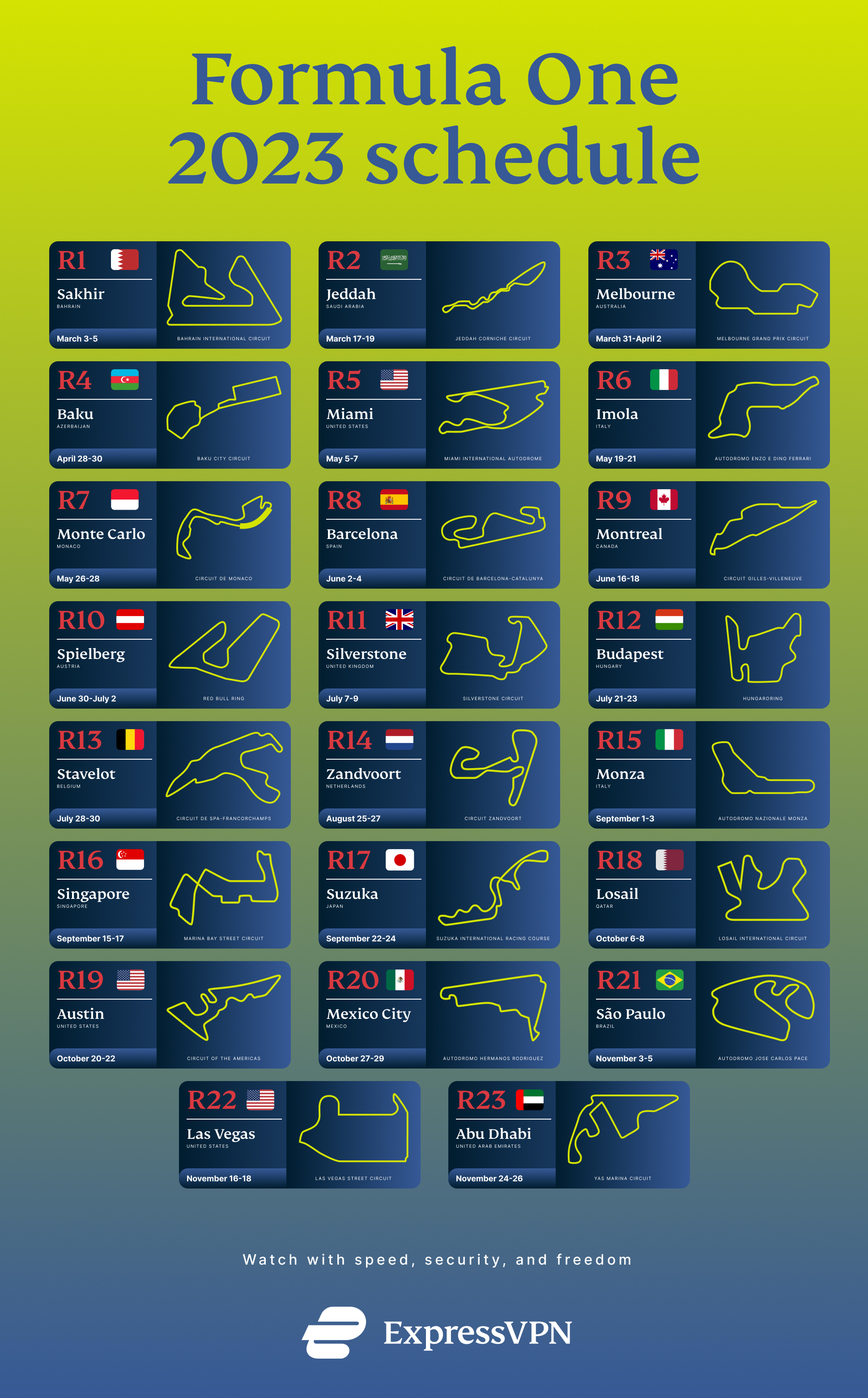 Formula 1 Calendar 2023 Full 23-Race Schedule ExpressVPN Blog