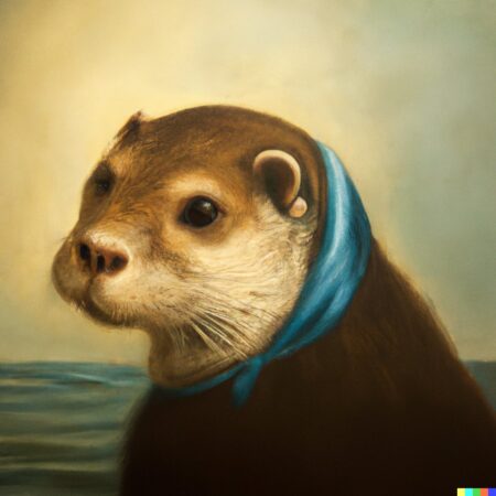Otter with a pearl earring AI art.