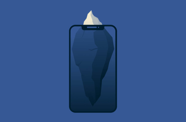 Darstellung eines Eisbergs auf einem Smartphone-Bildschirm, die Eisbergspitze ragt über den Bildschirm hinaus.