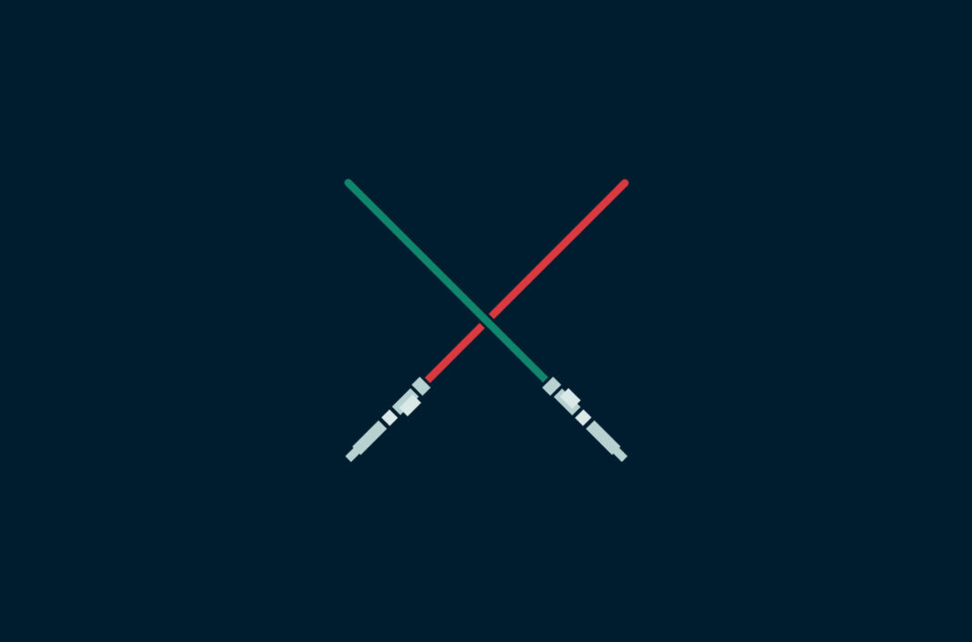 Zwei sich kreuzende Lichtschwerter aus Star Wars: Timeline aller Star Wars Filme und Serien