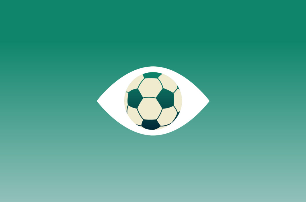 An eye with a soccer ball.