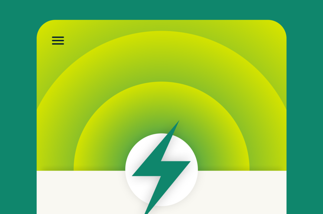 ExpressVPN app interface with lightning bolt.
