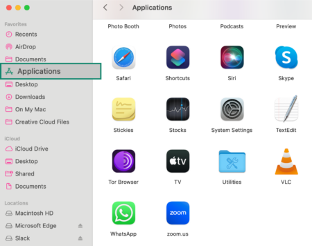 Tor Browser listed in the Applications folder on macOS