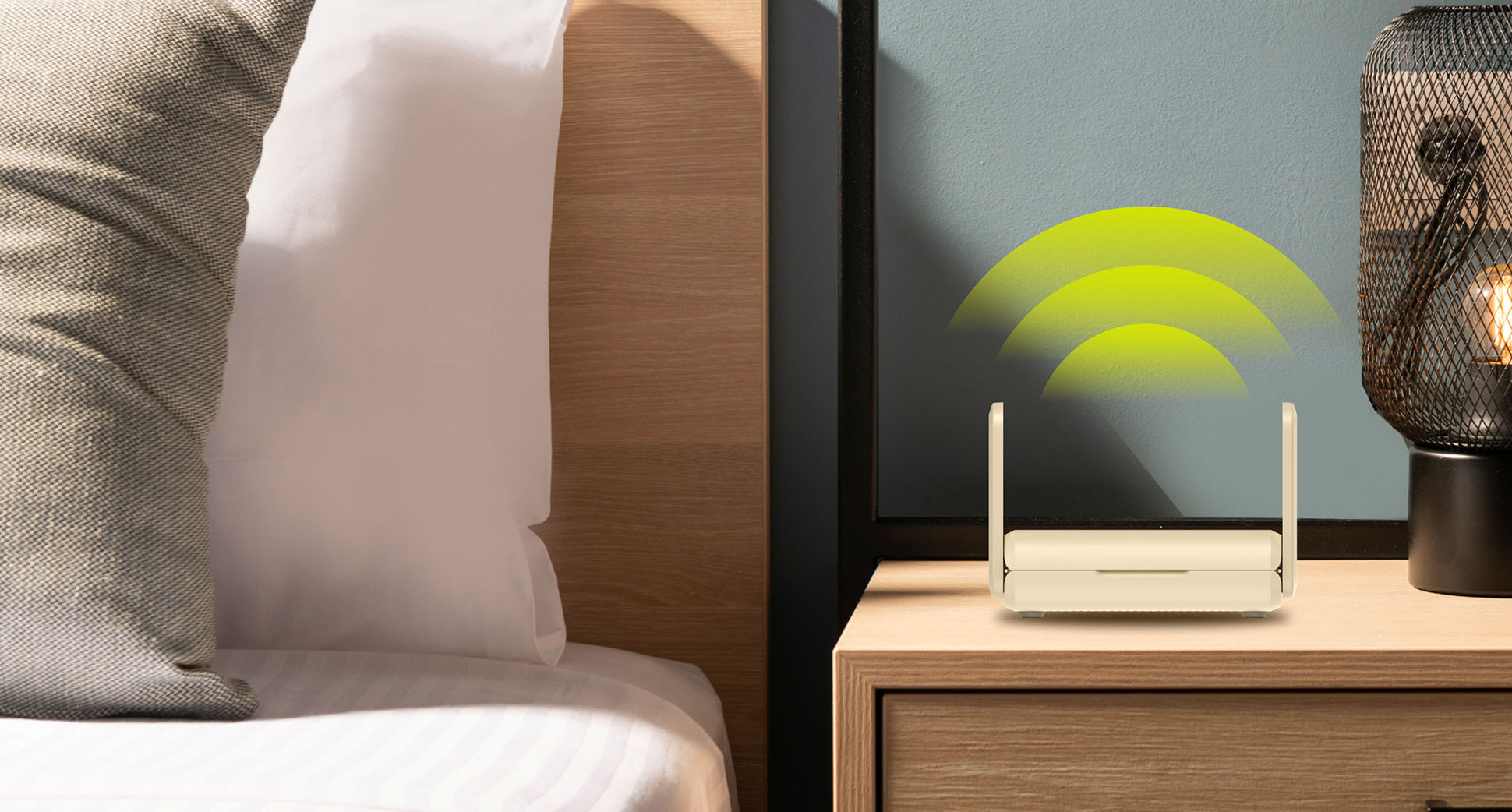Aircove Go in a hotel room providing Wi-Fi