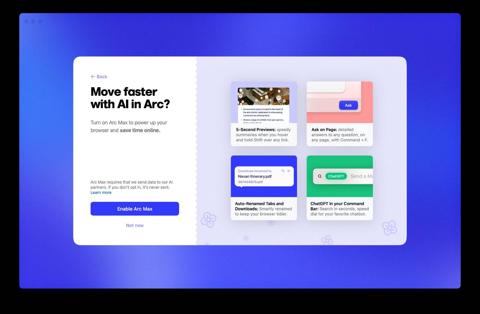 Overview of Arc browser's AI tools and their functionality.