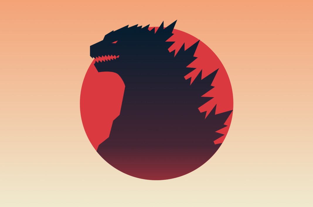 Godzilla in a red circle