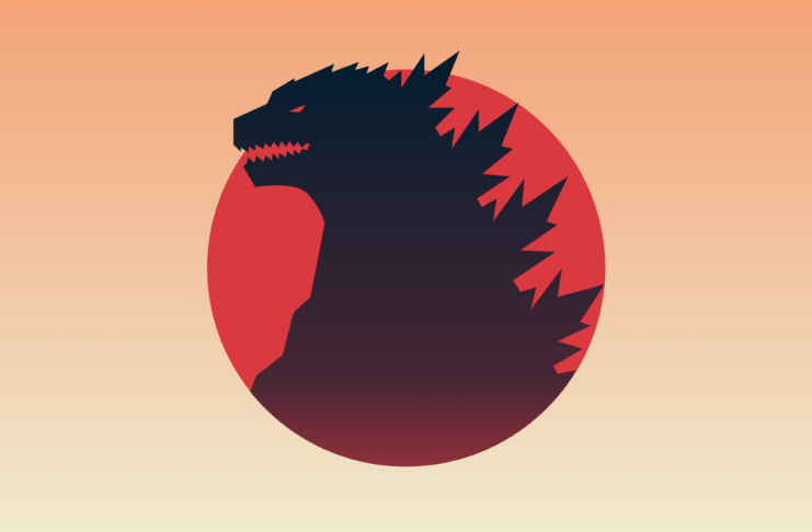 Godzilla in a red circle