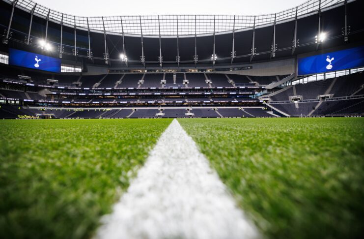 Close-up sideline view of Tottenham Hotspur Stadium from 2024/25 Premier League game