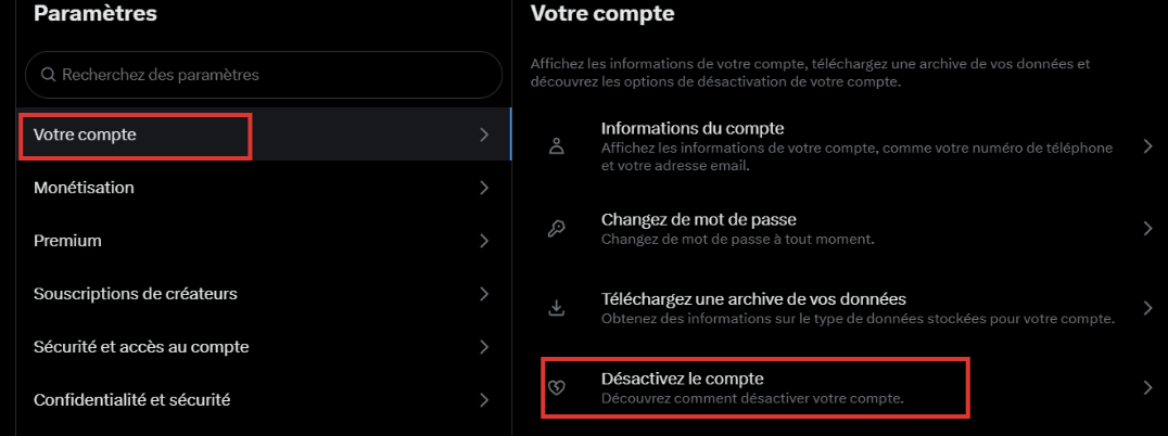 désactiver compte Twitter 