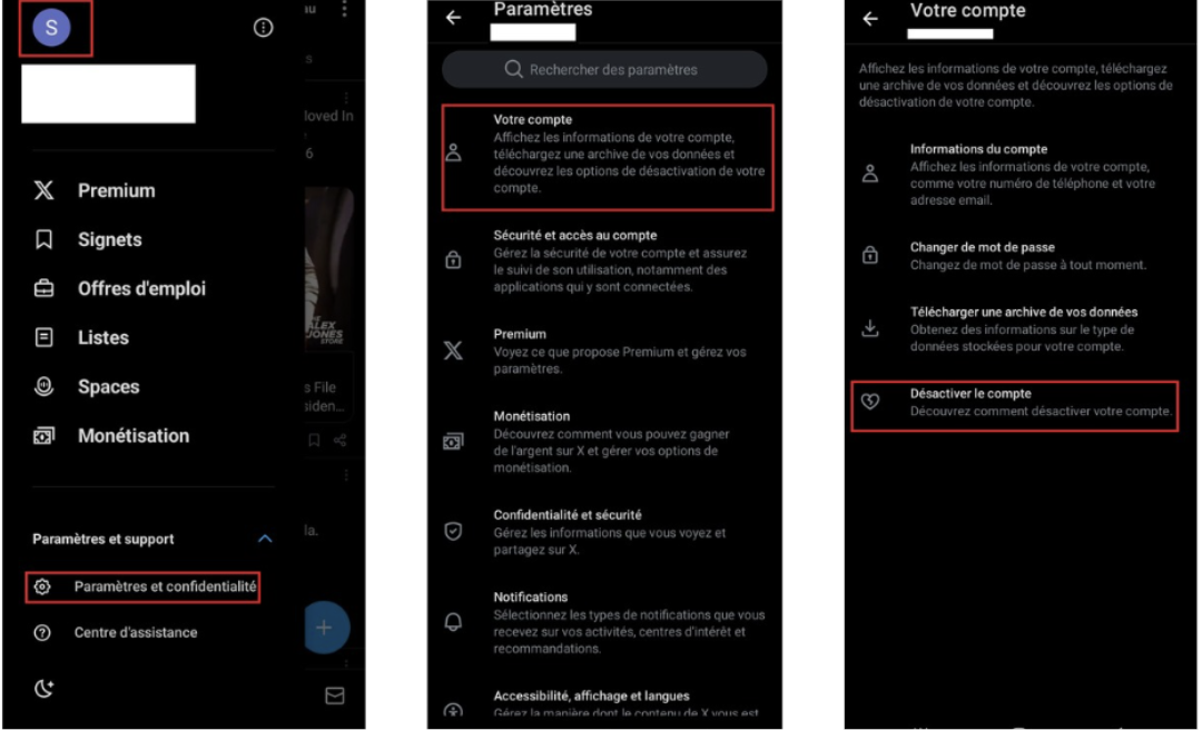 supprimer compte Twitter sur mobile