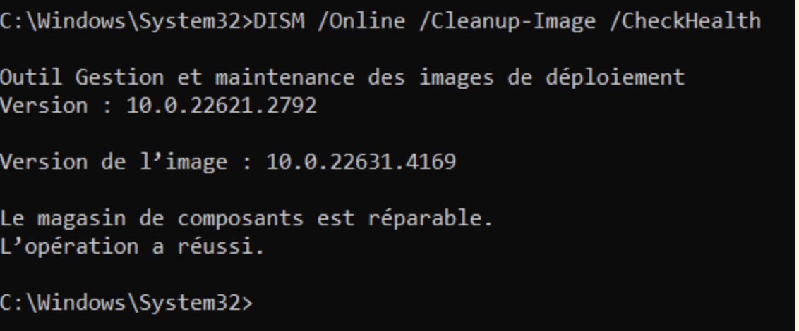 réparation fichiers corrompus Windows via DISM