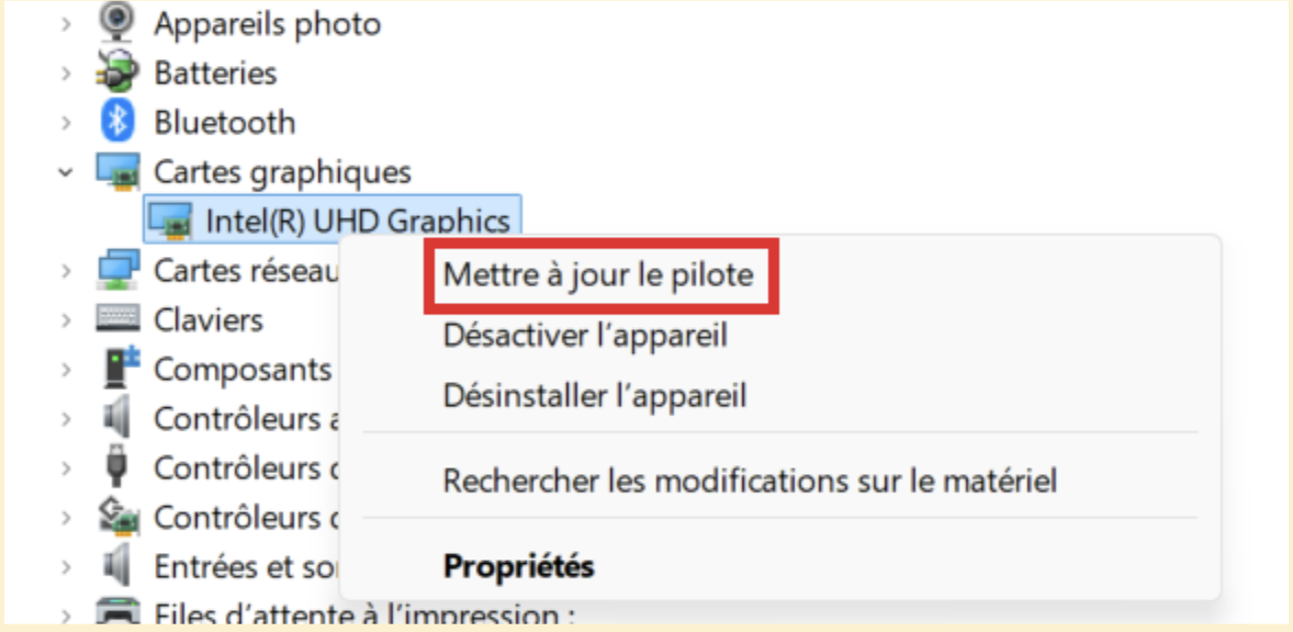 mise à jour pilote