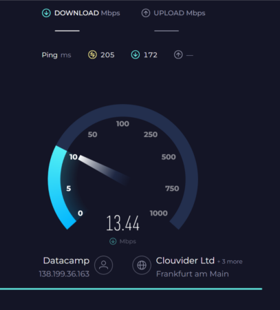 Speedtest website's internet speed test busy running