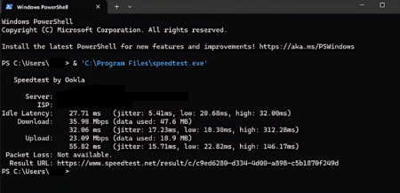 Running Speedtest CLI using Powershell with VPN on.