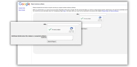 A visual guide detailing the required fields for reporting a website to Google Safe Browsing.