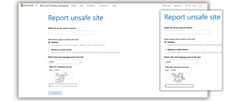 A visual guide detailing the required fields for reporting a website to Microsoft Security Intelligence.