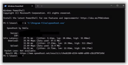 Running Speedtest CLI using Powershell with VPN on.