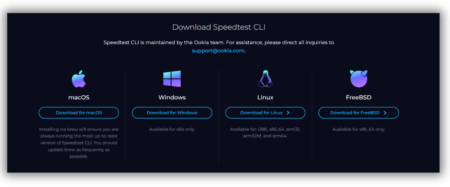 Download options for Speedtest CLI on Ookla website