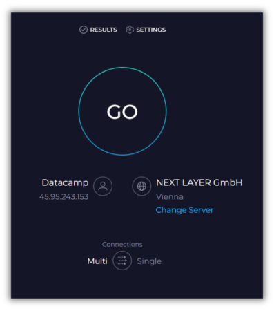 Speedtest website's main page for running an internet speed test