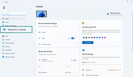 The Windows Settings screen, showing the Network & internet option.