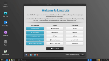 Linux Lite interface after boot up.