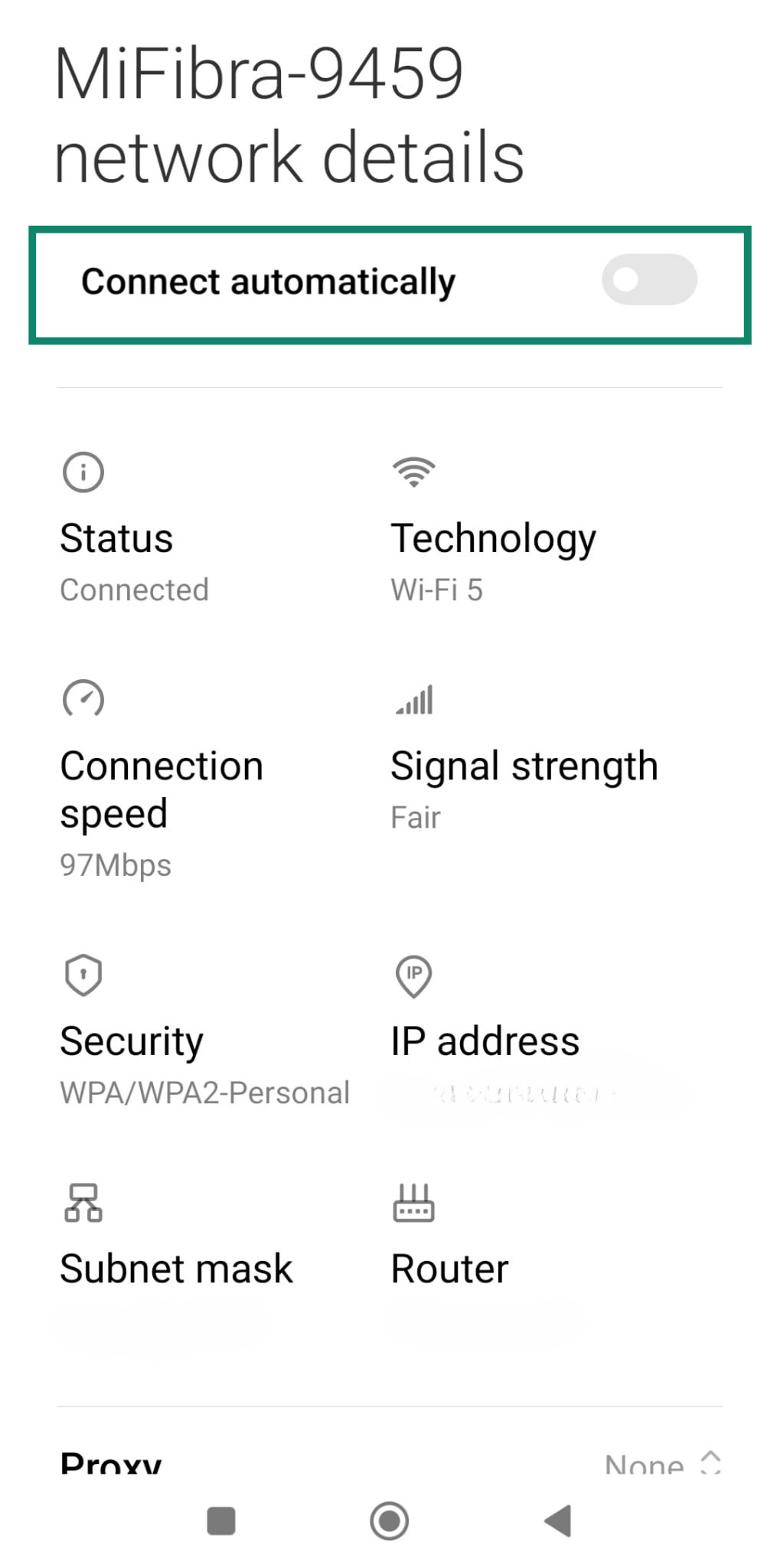 Android screen showing 'Connect automatically'.