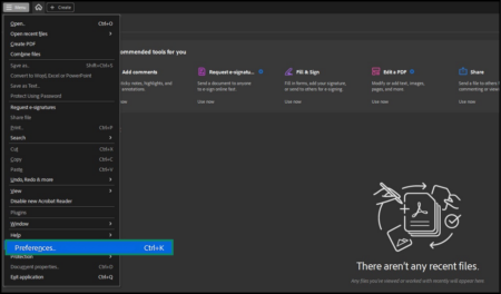 Image of Adobe Acrobat screen showing Preferences.