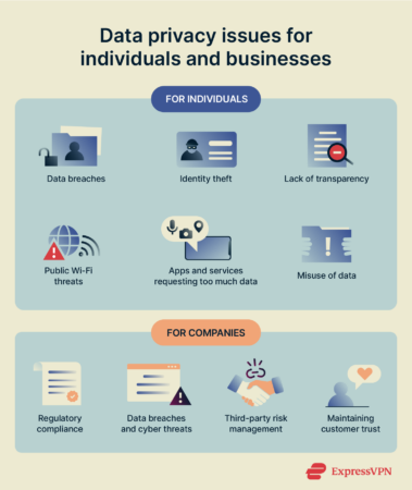 Infographic describing the common data privacy challenges that individuals and consumers face.